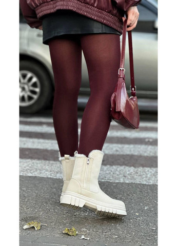 Зимние ботинки женские зимние бежевые челси No Brand без декора из искусственного нубука, из искусственной замши