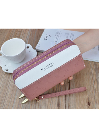 Стильний жіночий клатч на 2 блискавки з екошкіри з ремінцем рожевий гаманець для документів та дрібниці ProDobro (363259287)