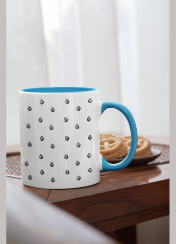 Чашка керамическая с принтом "Бах" 330 мл, белая с голубой ручкой No Brand (324263342)