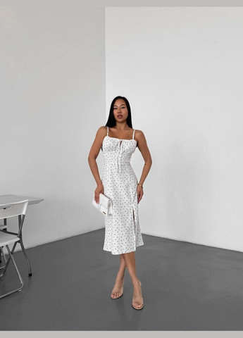 Белое лёгкое нежное летнее платье в цветочек с регулируемой зоной декольте No Brand с цветочным принтом