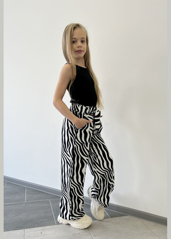 Чорно-білий літній літній костюм двійка для дівчаток 128-164 No Brand