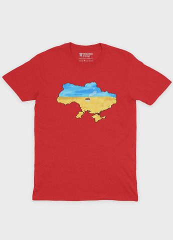 Красная демисезонная футболка для мальчика с патриотическим принтом карта украины (ts001-1-sre-005-1-006-b) Modno