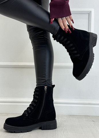 Осенние ботинки женские замшевые демисезонные, цвет черный Vasha para из натуральной замши