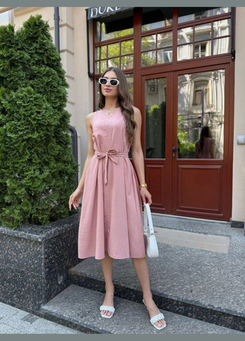 Пудровое элегантное летнее платье турецкий лен No Brand