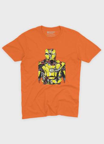 Оранжевая демисезонная футболка для мальчика с принтом супергероя - железный человек (ts001-1-ora-006-016-011-b) Modno