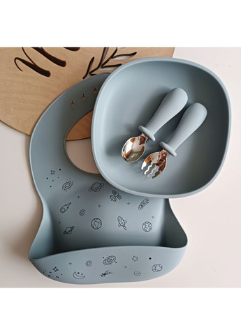 Дитячий набір силіконового посуду для хлопчика Колір дасті блу 7 од (0267) No Brand (368999856)