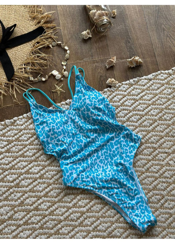 Голубой летний стильный монокини в голубом леопардовом принте. монокини, слитный Vakko