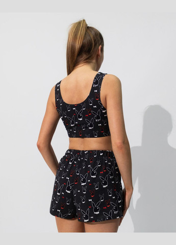 Біла всесезон піжама жіноча з куліра топ і шорти з принтом плейбой Maybel