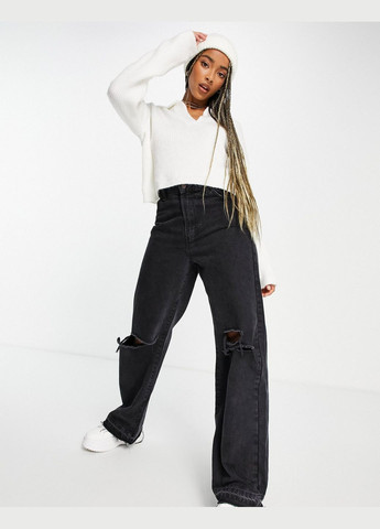 Білий демісезонний джемпер джемпер Topshop Knitted V Neck in Ecru 107173399