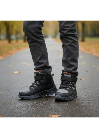 Черные спортивные, повседневные, кэжуал осенние утепленные демисезонные подростковые ботинки хайтопы на липучке для мальчика подростка на флисе Clibee