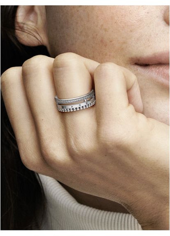 Серебряное кольцо Пандора с логотипом, паве и металлическими шариками 192312C01 Kabluchka (355346203)