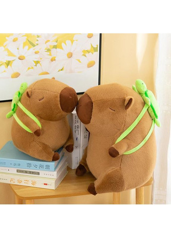 Плюшева Капібара зі знімним рюкзаком черепахою на спині, коричнева крапібара, що сидить, 32 см No Brand (372467423)