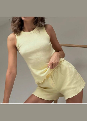 Желтый демисезонный женский домашний комплект топ-майка + шорты. MonCher