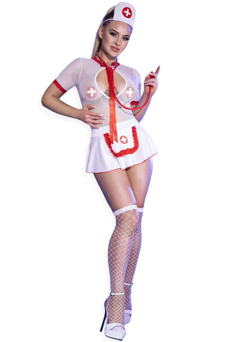 Эротический игровой костюм (боди, сподниця, ободок на голову, чулки, наклейки на груди, стетоскоп) Chilirose (291847364)
