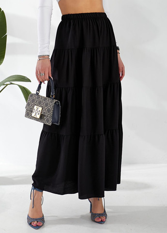 Льняна спідниця-максі кльош з воланом No Brand (332813618)