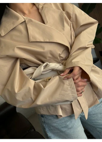 Укороченный тренч oversize с поясом — стильная весенняя новинка 🌿 GD/GL Модний простір тренчкот на завязках демисезон (384496014)