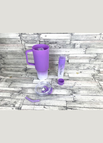 Большой стакан с ручкой и трубочкой + спортивная бутылка с трубочкой + бутылка с крышкой набор 3 в 1 фиолетово-белый No Brand 3652 (314497226)