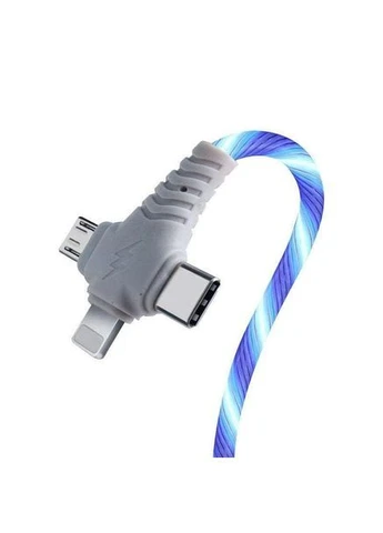 Зарядний кабель 3в1 Micro USB Type-c Lightning з підсвіткою блакитного кольору 1 м No Brand (393813780)