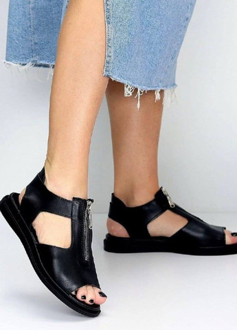 Черные босоножки кожа Viscala на липучке с молнией