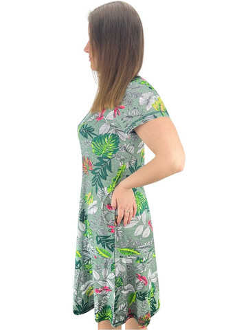 Зеленое повседневный платье годе листья Жемчужина стилей с цветочным принтом