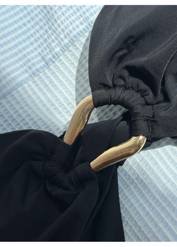 Чорний літній жіночий купальник роздільний з металевими кільцями / жіночий купальник чорний бандо з декоративними елементами / жіночий ст No Brand