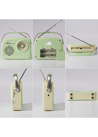 Портативное радио в стиле ретро с аккумулятором, Bluetooth, AM/FM Light Green No Brand (365721584)