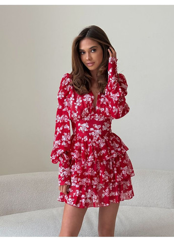 Красное платье vikky цвет цветы белые на красном milirud