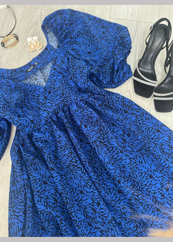 Синее коктейльное, откровенный, повседневный, кэжуал, джинсовое платье женское Україна с цветочным принтом