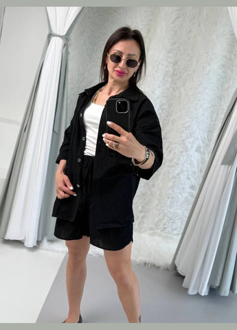 Льняный костюм двойка: рубашка на пуговицах и шорты MonCher (334676434)