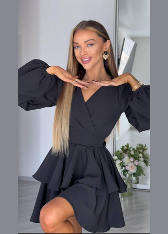 Чорна повсякденний сукня жіночій - міні з воланами кльош JUGO однотонна