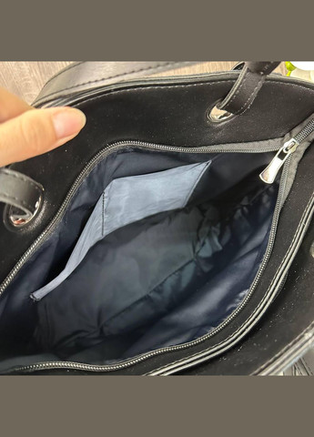 Жіноча сумка із замшевою вставкою на плече комбінована чорна (sku_1583) No Brand (330575967)