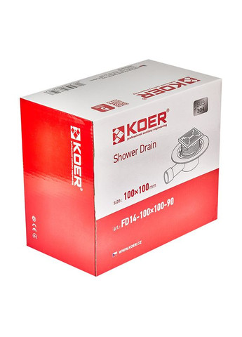 Душевой трап из нержавеющей стали SUS304 FD14-100x100-90 (угловой отвод) (AC0661) KOER (321184503)