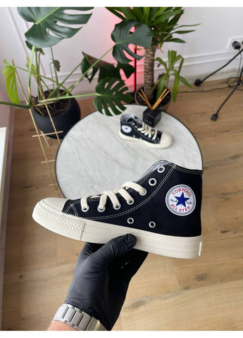 Черно-белые демисезонные кроссовки мужские и женские converse x comme des garcons play chuck | конверс черно-белые No Brand