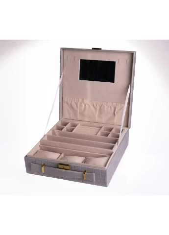 Шкатулка для украшений из эко кожи 2 яруса Серый HP-5-35G Yiwu (388974864)