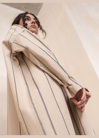 Бежева кежуал, повсякденний, ділова бавовняна сукня-сорочка з кишенями оверсайз, сукня-сорочка HankaKohana в смужку