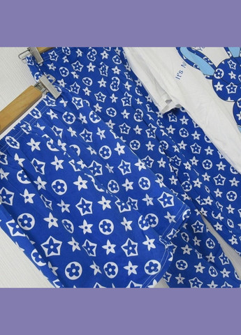 Синяя всесезон пижама женская бамбуковая 3 в 1 кролик синяя с белым No Brand Жіноча піжама Rabbit