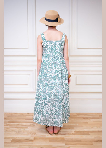 ЗЕЛЕНО-БІЛИЙ БАВОВНЯНИЙ САРАФАН З ПРИНТОМ ВІЛЬНОГО КРОЮ ЛУГА Dolcedonna (339681632)