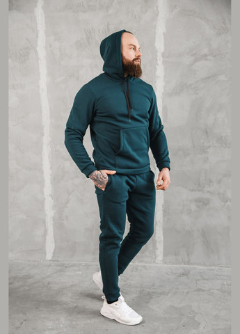 Изумрудный зимний костюм спортивный мужской на флисе No Brand спортивный костюм