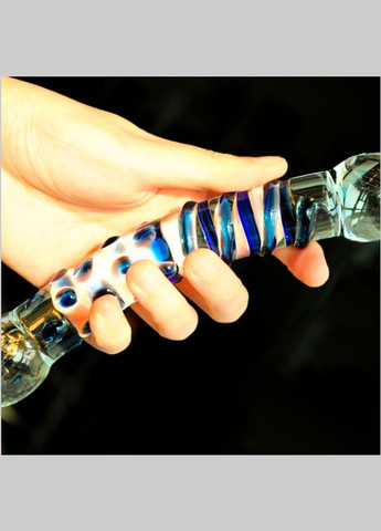 Фаллоімітатор прозорий подвійний Diablo Crystal двосторонній з синім кроплінням No Brand (303879140)