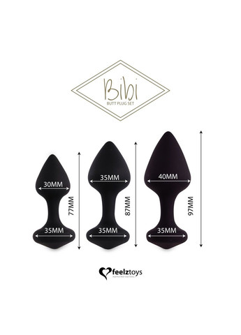 Набір силіконових анальних пробок - Bibi Butt Plug Set 3 pcs Black FeelzToys (339865926)