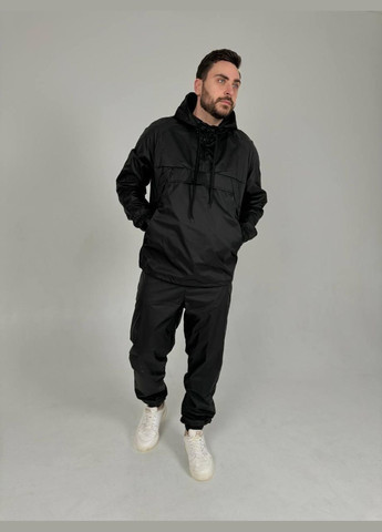 Спортивний костюм з плащівки худі колір чорний No Brand (353848683)