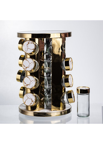 Карусель для спецій 16 скляних баночок 100 мл білий мармур органайзер для кухні контейнер для приправ Yiwu (370432189)