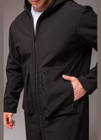 Черное демисезонное Пальто Удлиненное Softshell на флисе No Brand