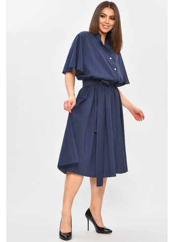 Темно-синя повсякденний сукня жіноча темно-синього кольору з принтом з баскою Let's Shop в горошок