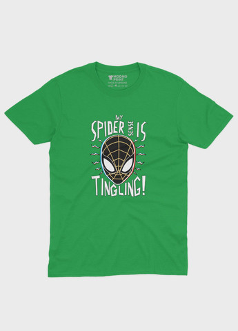 Зелена демісезонна футболка для дівчинки з принтом супергероя - людина-павук (ts001-1-keg-006-014-113-g) Modno