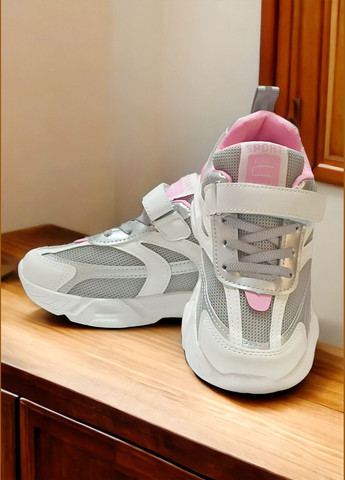 Белые демисезонные детские кроссовки для девочки 9041 белые с розовым Boyang