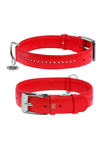 Нашийник для собак шкіряний Glamour з QR паспортом, подвійний зі стразами, M, Ш 20 мм, Дов 30-39 см червоний WAUDOG (322002624)
