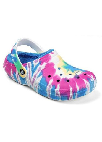 Сабо Classic утепленні cинього кольору крокси на хутрі домашні тапки Crocs Tie-Dye Lined Clog (364989006)
