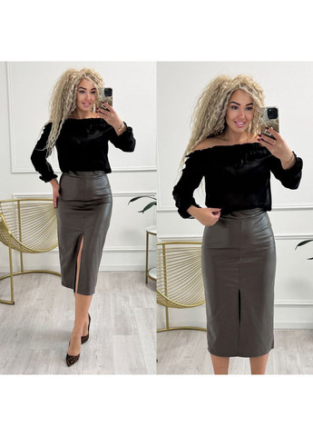 Коричневая праздничный, офисная, кэжуал однотонная юбка женская из екокожи Style Point