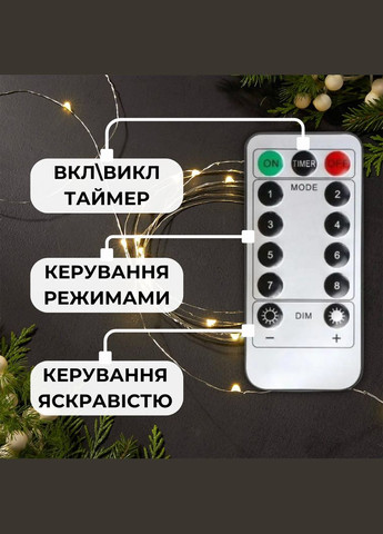 Гірлянда роса на зеленому проводі 30 метрів 300 лед капля роси з режимами вулична гірлянда на пульті біла Niki Light (302243462)